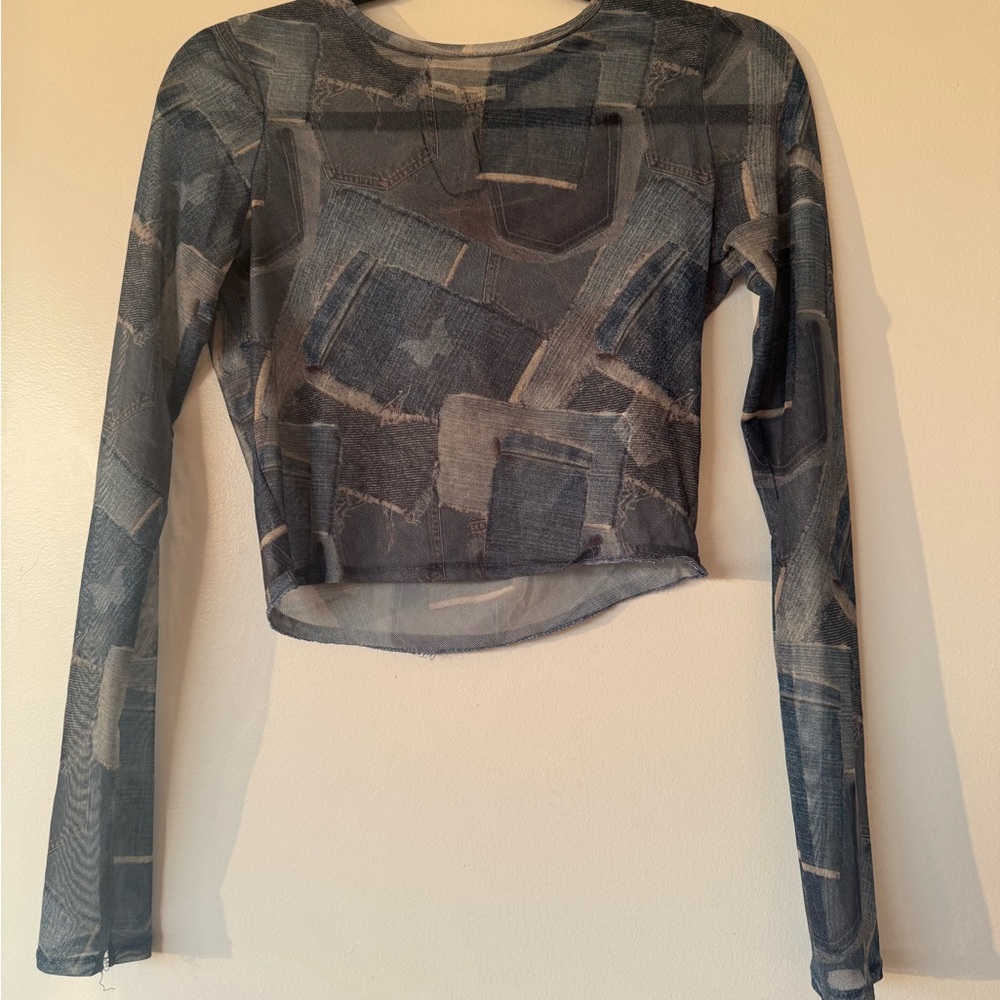 Blue Sheer Patterned Women's Top
